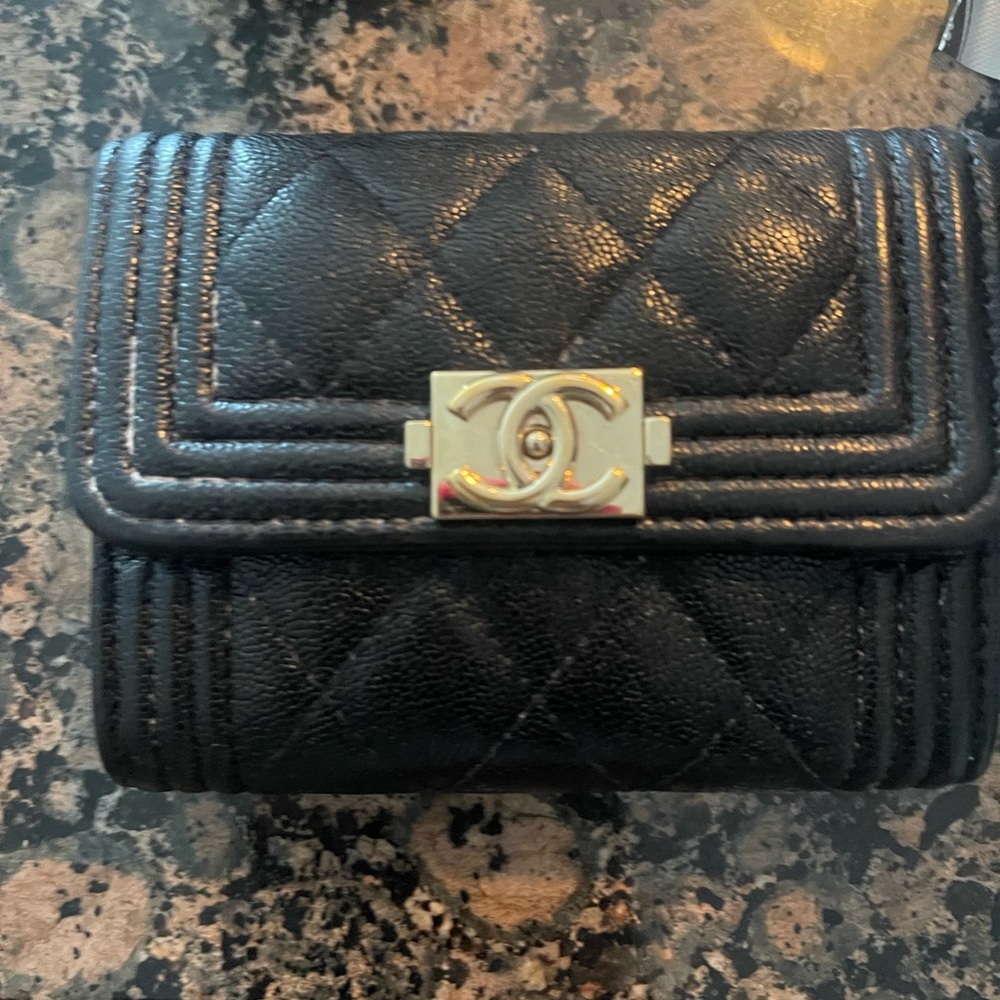 CHANEL Caviar Quilted Boy Flap Card Holder.